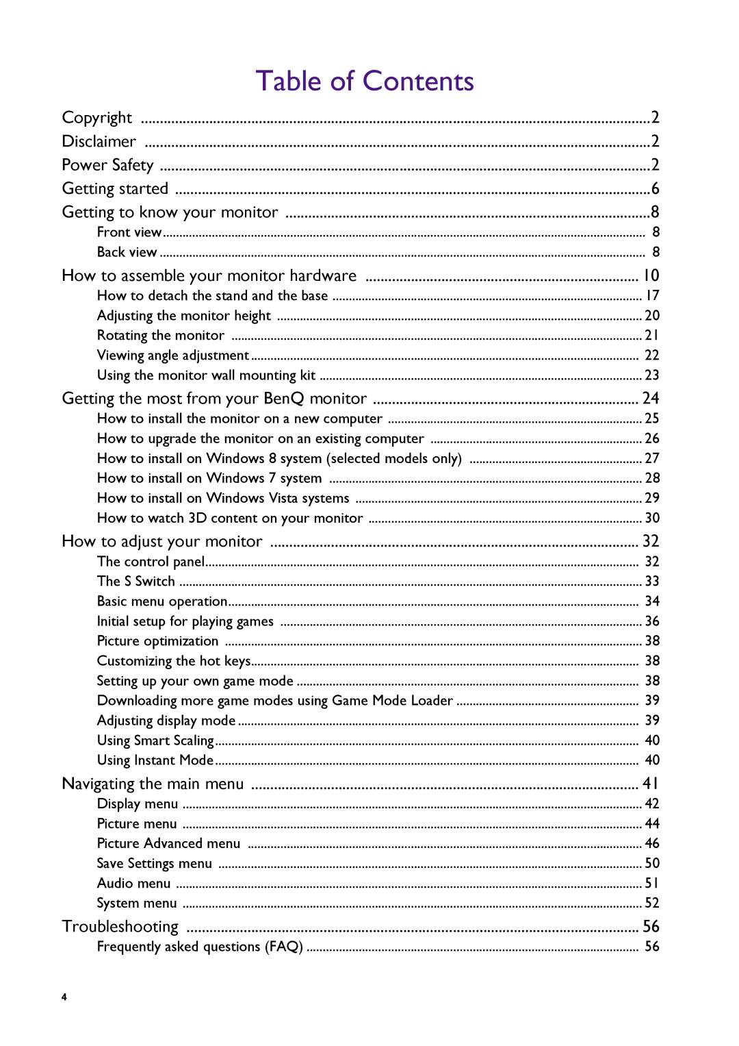 BenQ XL2720T user manual Table of Contents 