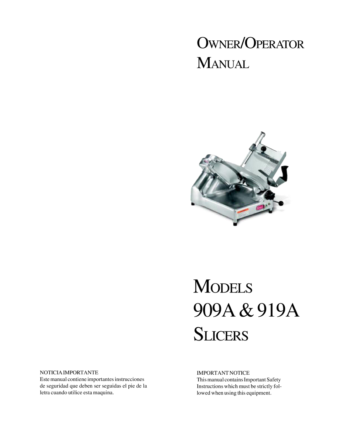 Berkel important safety instructions 909A & 919A 