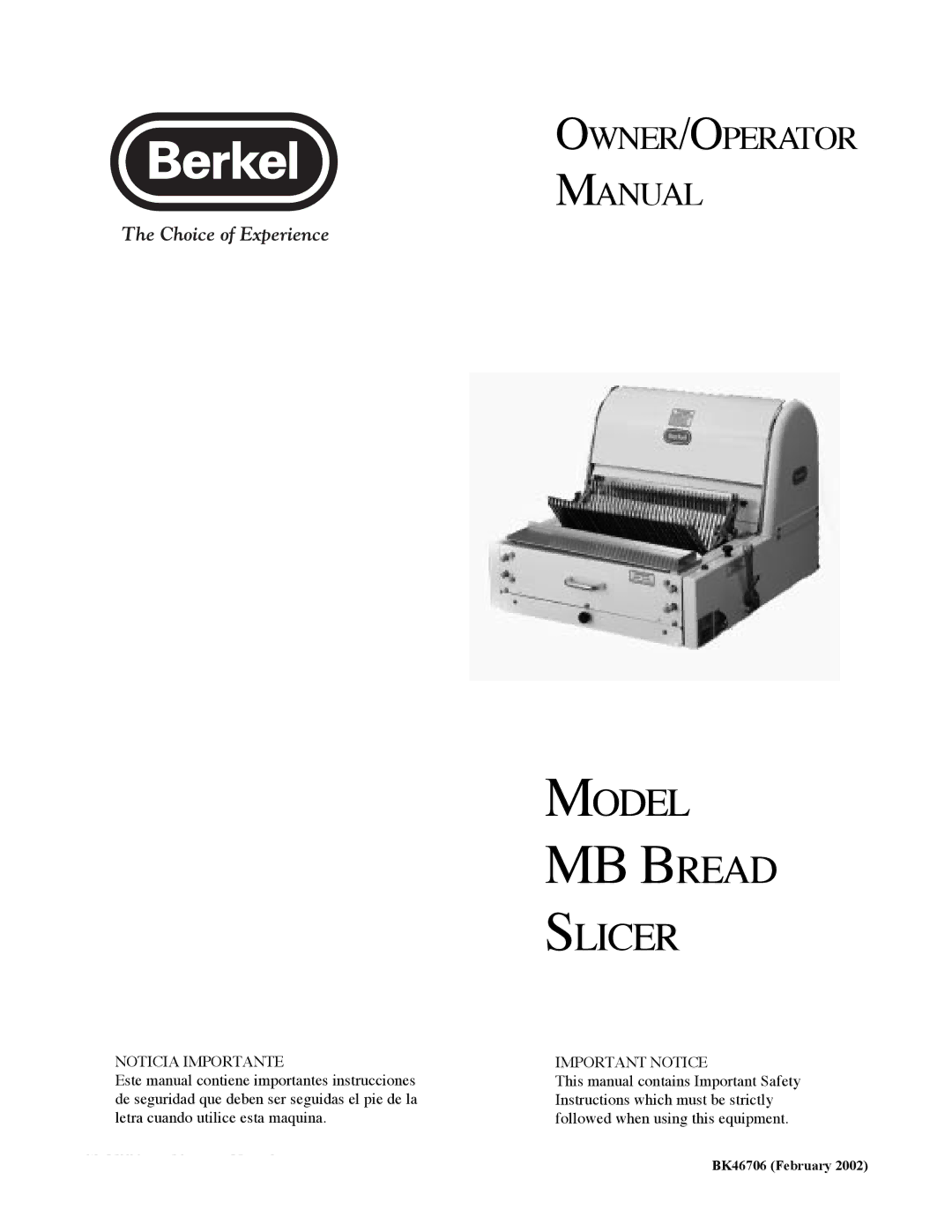 Berkel BK46706 important safety instructions MB Bread 