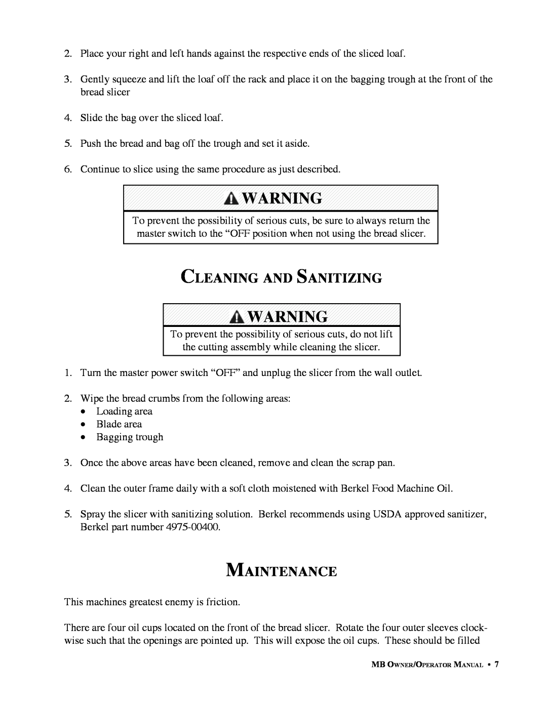 Berkel BK46706 important safety instructions Cleaning And Sanitizing, Maintenance 