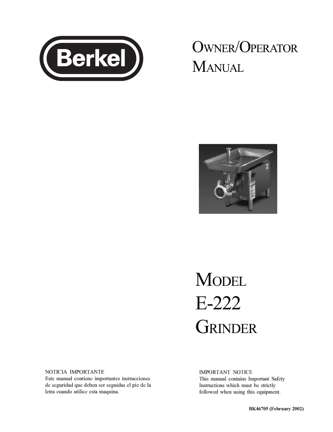 Berkel E-222 important safety instructions 