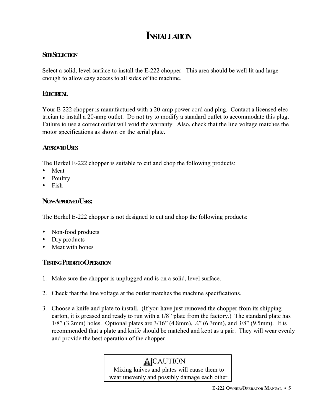 Berkel E-222 important safety instructions Installation 