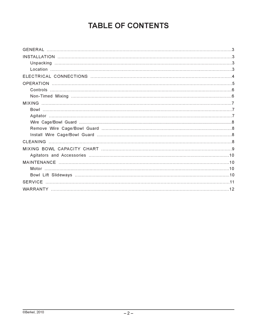 Berkel FMS60 manual Table of Contents 