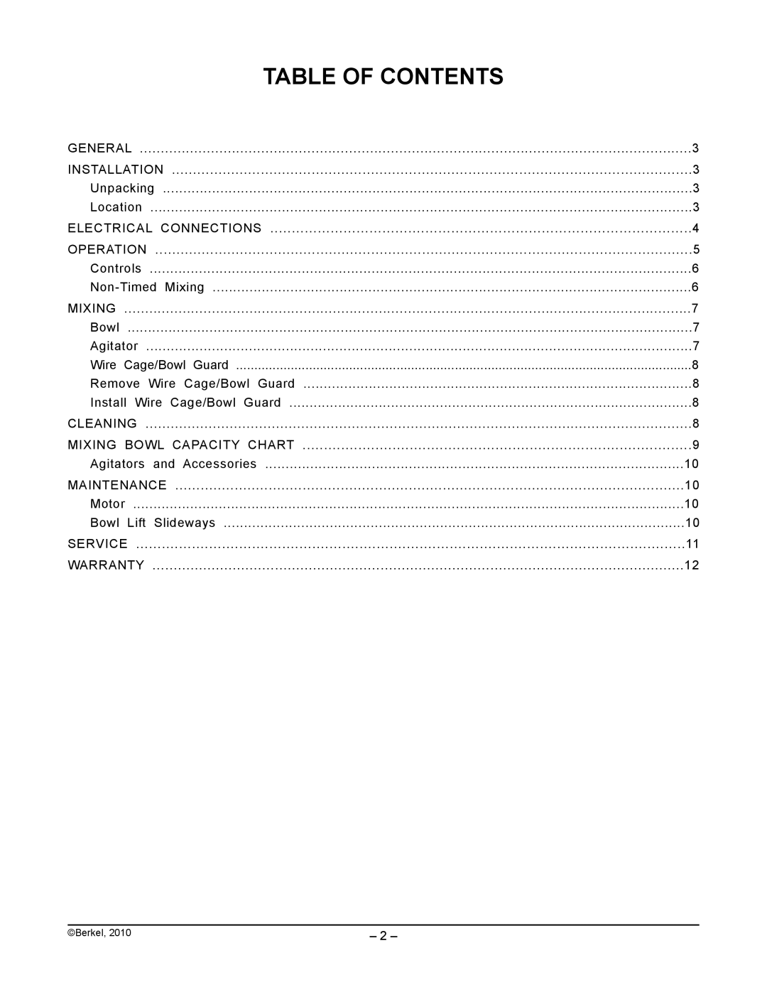 Berkel FMS60 manual Table Of Contents 