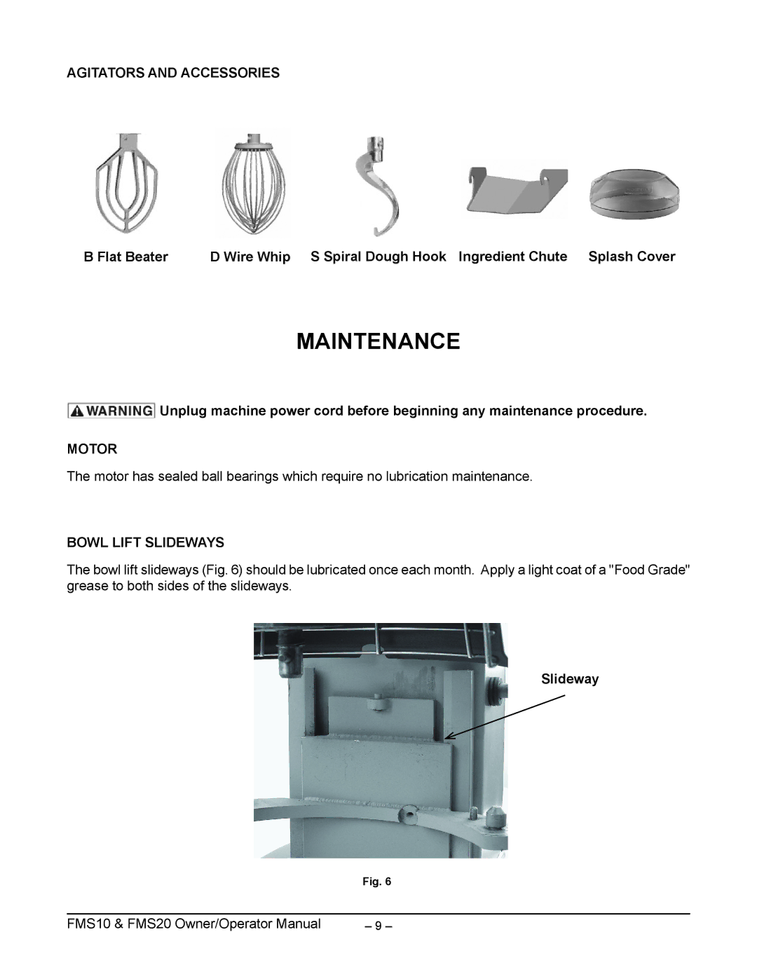 Berkel FMS20, ML-141018, ML-134327, ML-141040, ML-141057 Maintenance, Agitators and Accessories, Motor, Bowl Lift Slideways 