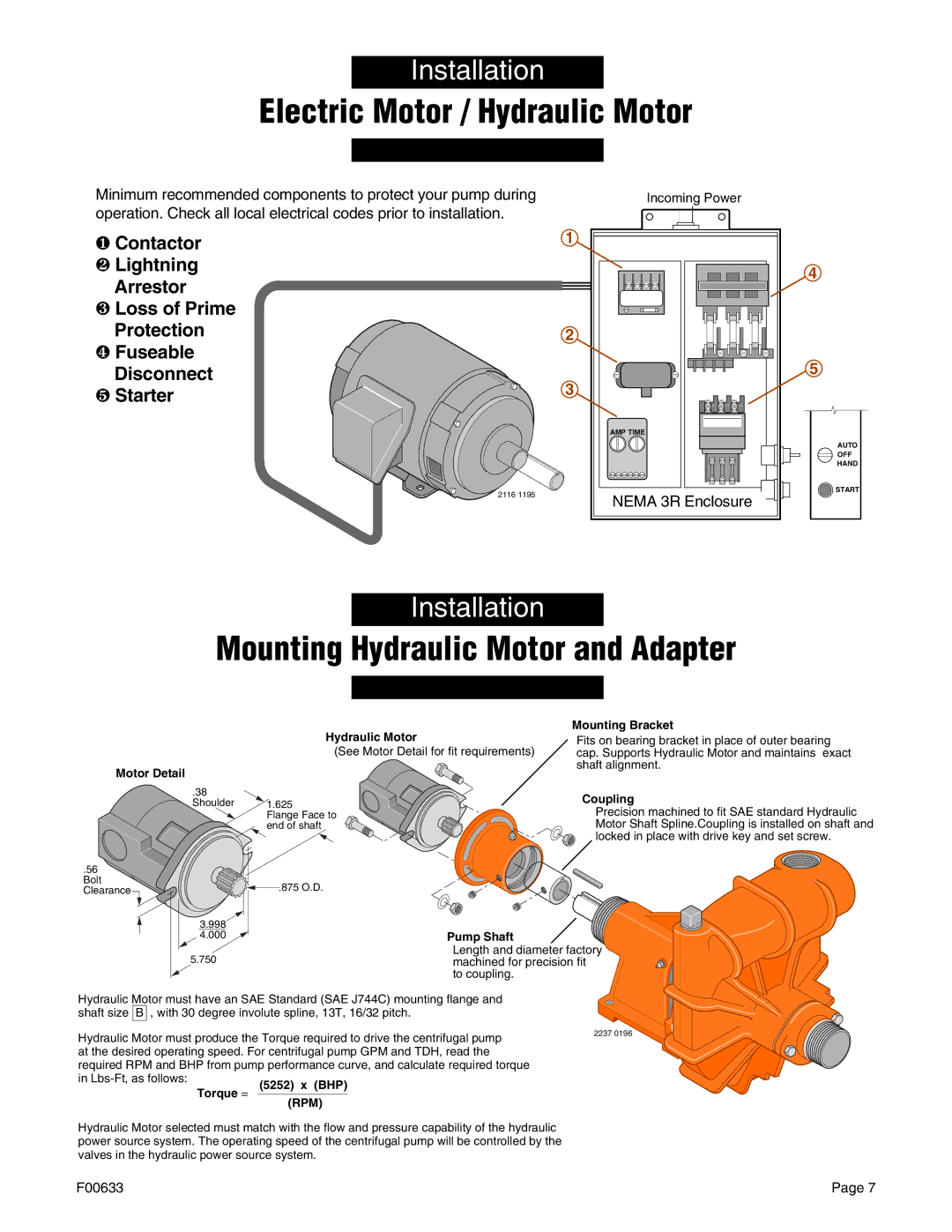 Berkley B2XRKS, B3TRKS, B4ZRKS, B2ZRKL owner manual Electric Motor / Hydraulic Motor, Mounting Hydraulic Motor and Adapter 