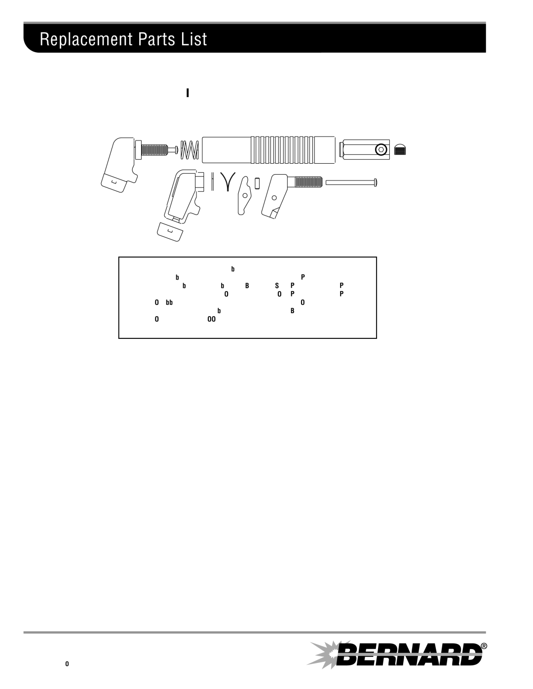 Bernard specifications Replacement Parts List, 40B Shortstub 