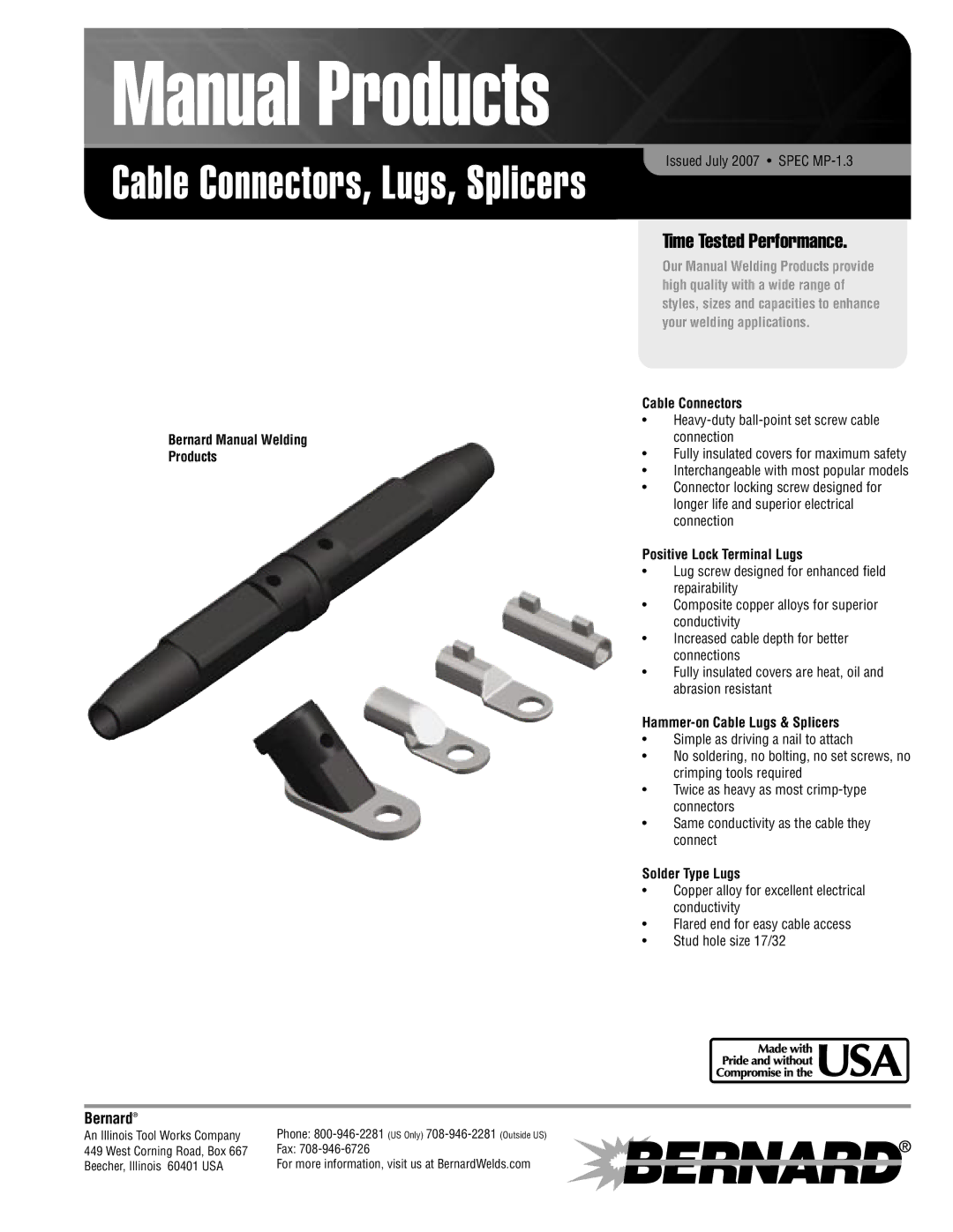 Bernard Cable Connectors manual Bernard Manual Welding Products, Positive Lock Terminal Lugs, Solder Type Lugs 