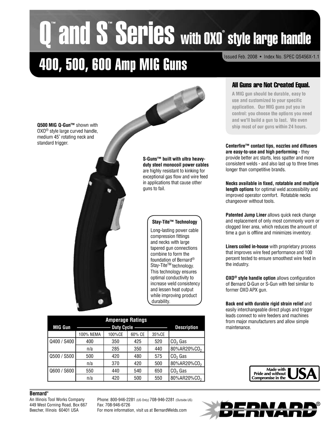 Bernard S500, S600, S400, Q600, Q500 manual 400, 500, 600 Amp MIG Guns 