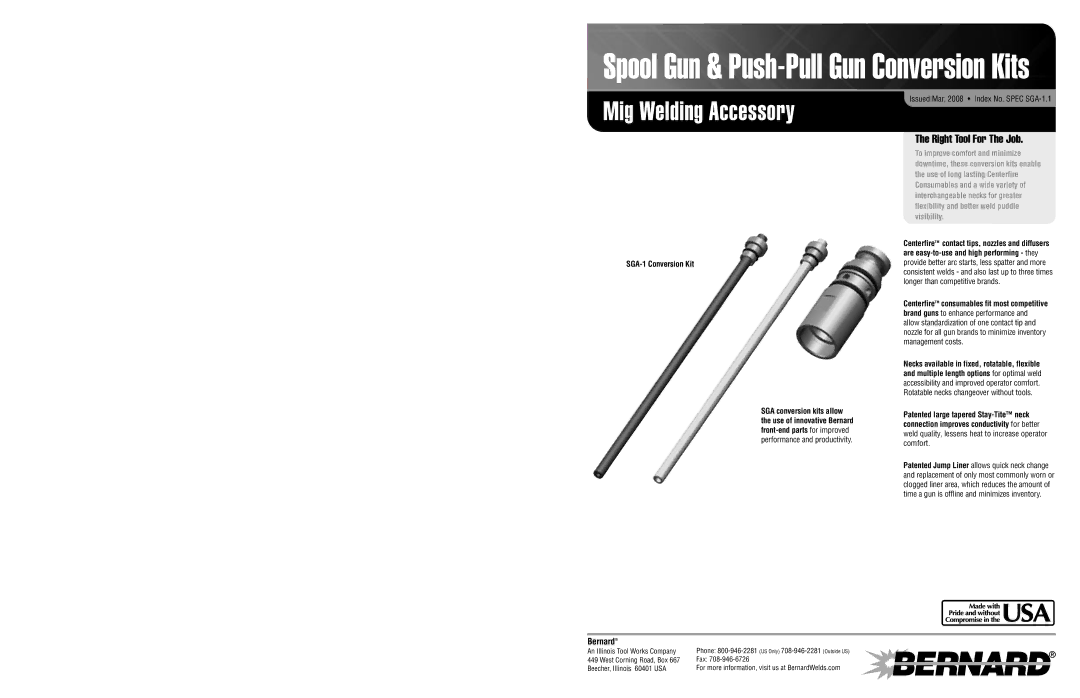 Bernard SGA-3, SGA-2, SGA-1 dimensions Mig Welding Accessory 