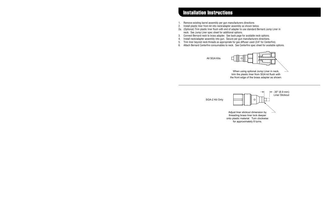 Bernard SGA-2, SGA-3, SGA-1 dimensions Installation Instructions 