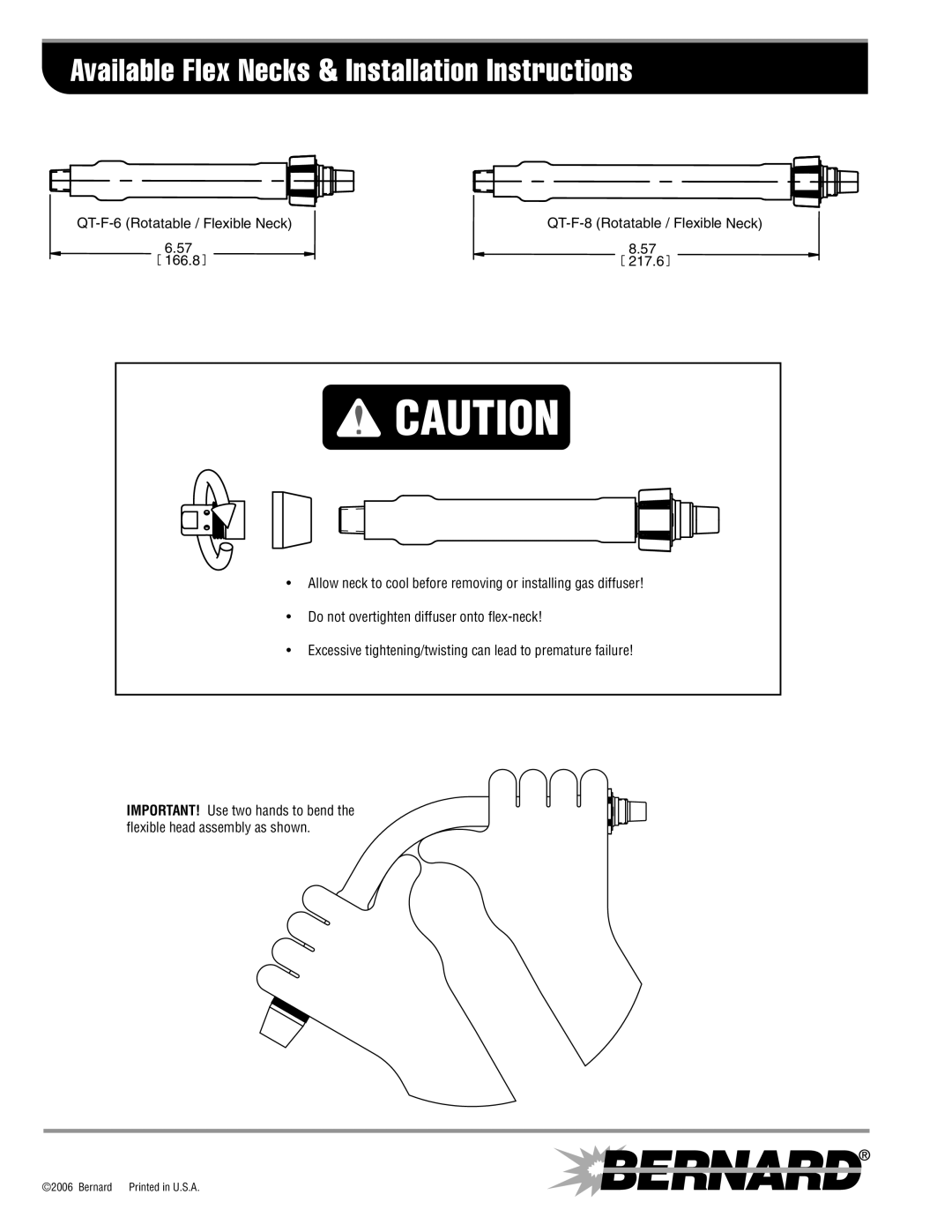 Bernard SPEC FN-1.1 manual Available Flex Necks & Installation Instructions 