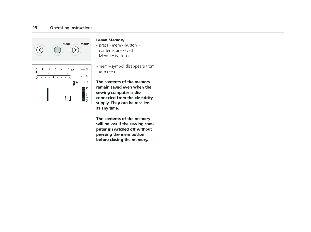 Bernina 135 S appendix Leave Memory 