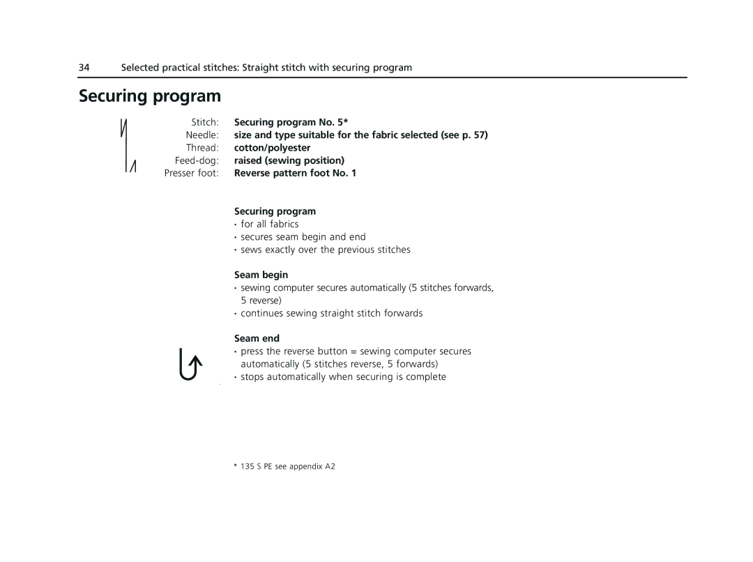 Bernina 135 S appendix Securing program 