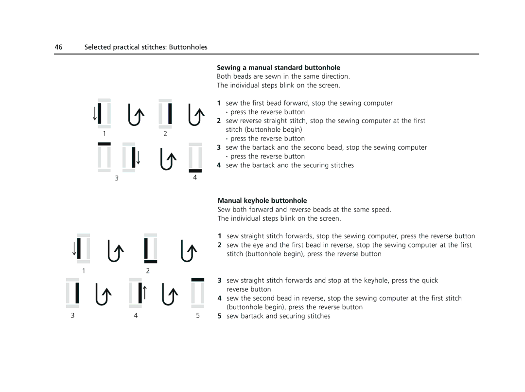 Bernina 135 S appendix Sewing a manual standard buttonhole, Manual keyhole buttonhole 