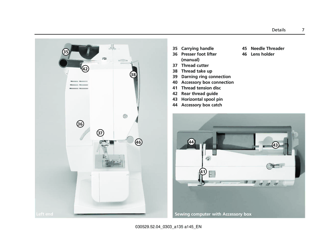 Bernina 135 S appendix Left end, Carrying handle 