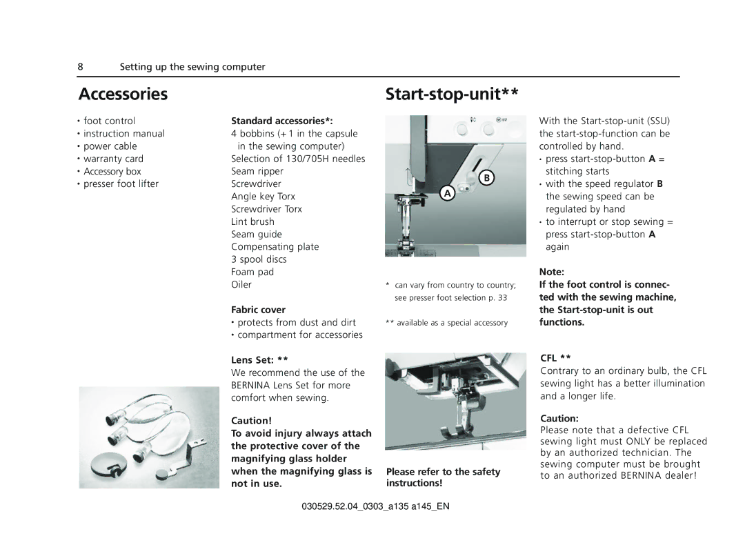 Bernina 135 S appendix Accessories, Start-stop-unit 