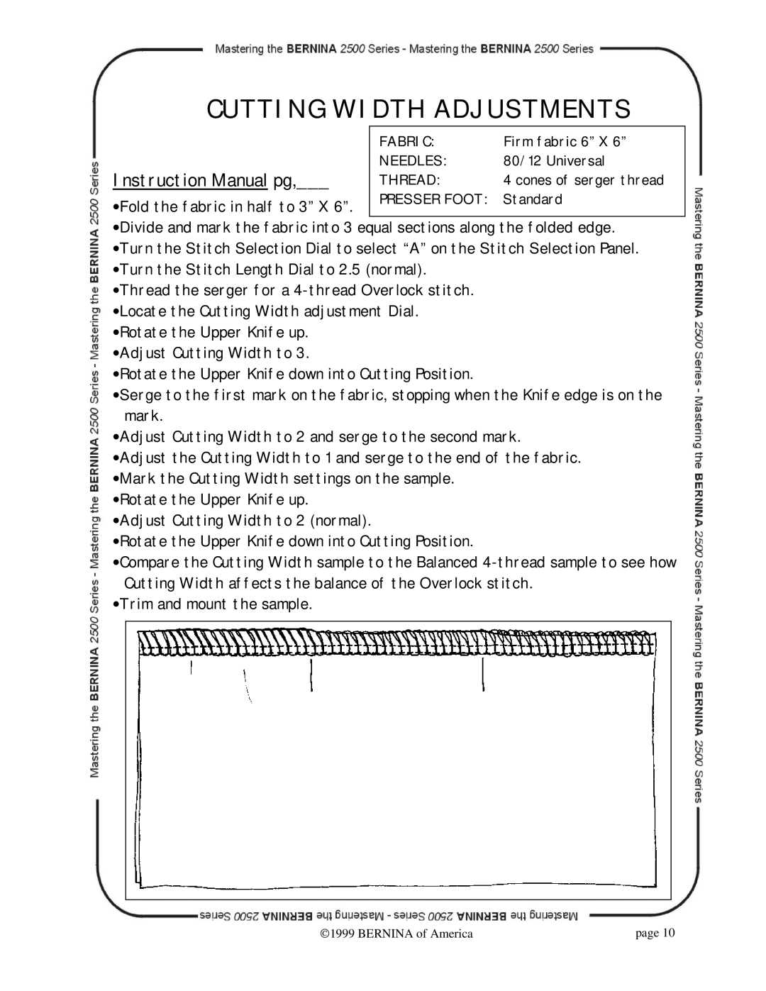 Bernina 2500 manual Cutting Width Adjustments 
