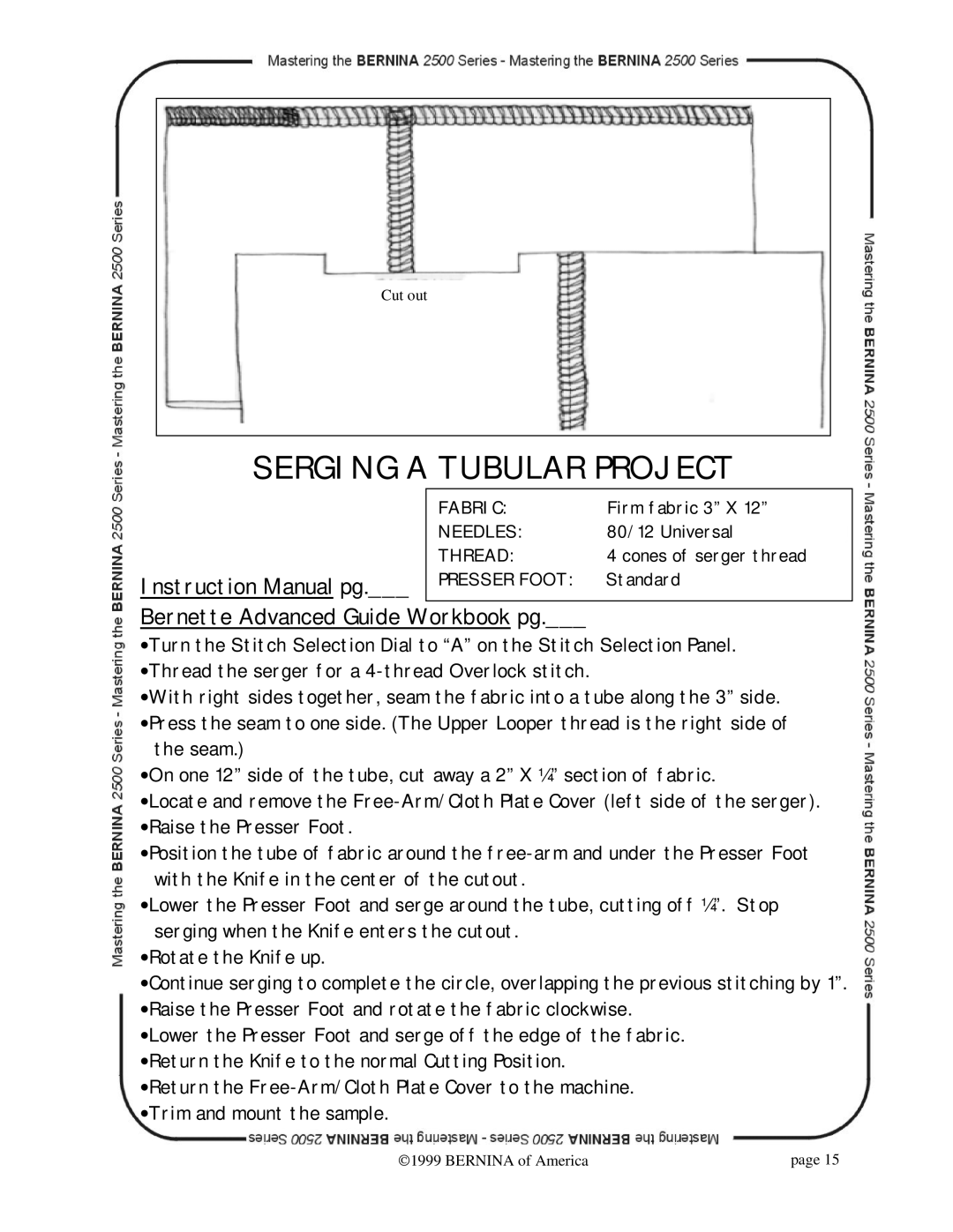 Bernina 2500 manual Serging a Tubular Project, Bernette Advanced Guide 