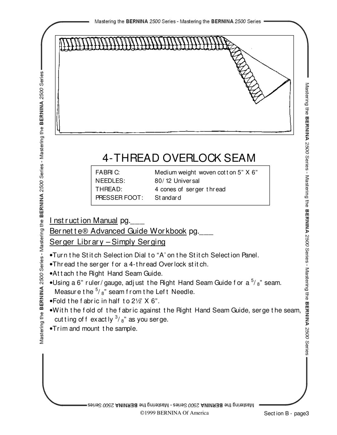Bernina 2500 manual Thread Overlock Seam 