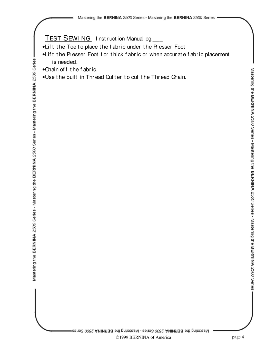 Bernina 2500 manual  1999 Bernina of America 