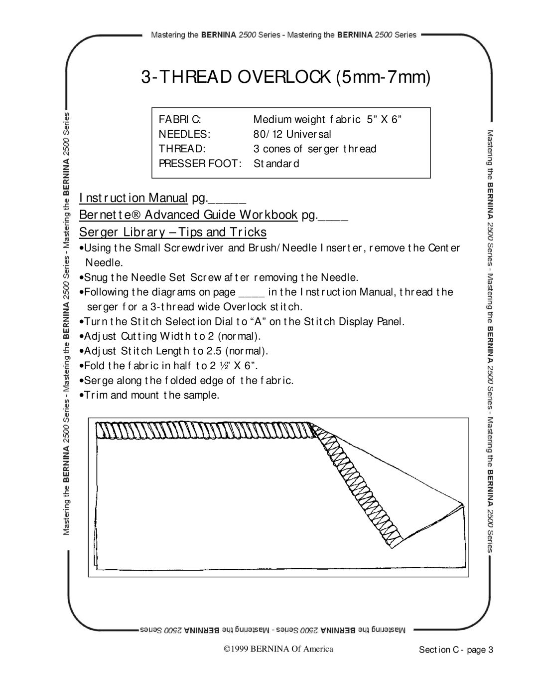 Bernina 2500 manual Thread Overlock 5mm-7mm 
