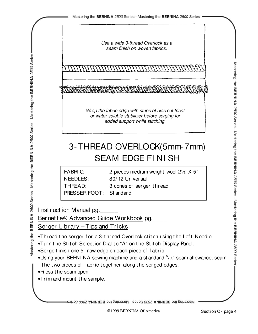 Bernina 2500 manual Seam Edge Finish 