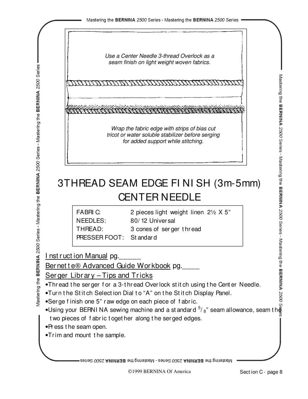 Bernina 2500 manual 3THREAD Seam Edge Finish 3m-5mm 