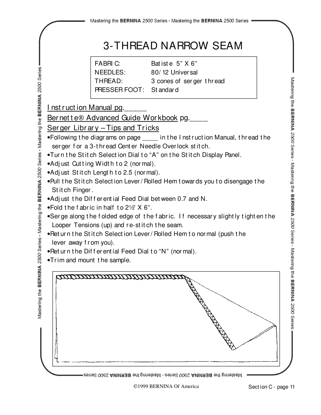 Bernina 2500 manual Thread Narrow Seam 