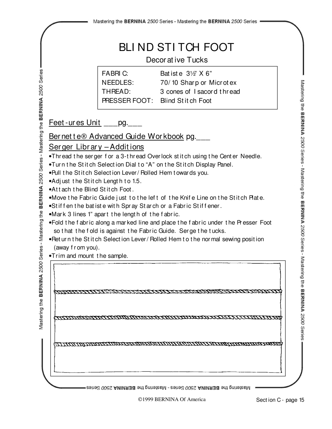 Bernina 2500 manual Decorative Tucks 