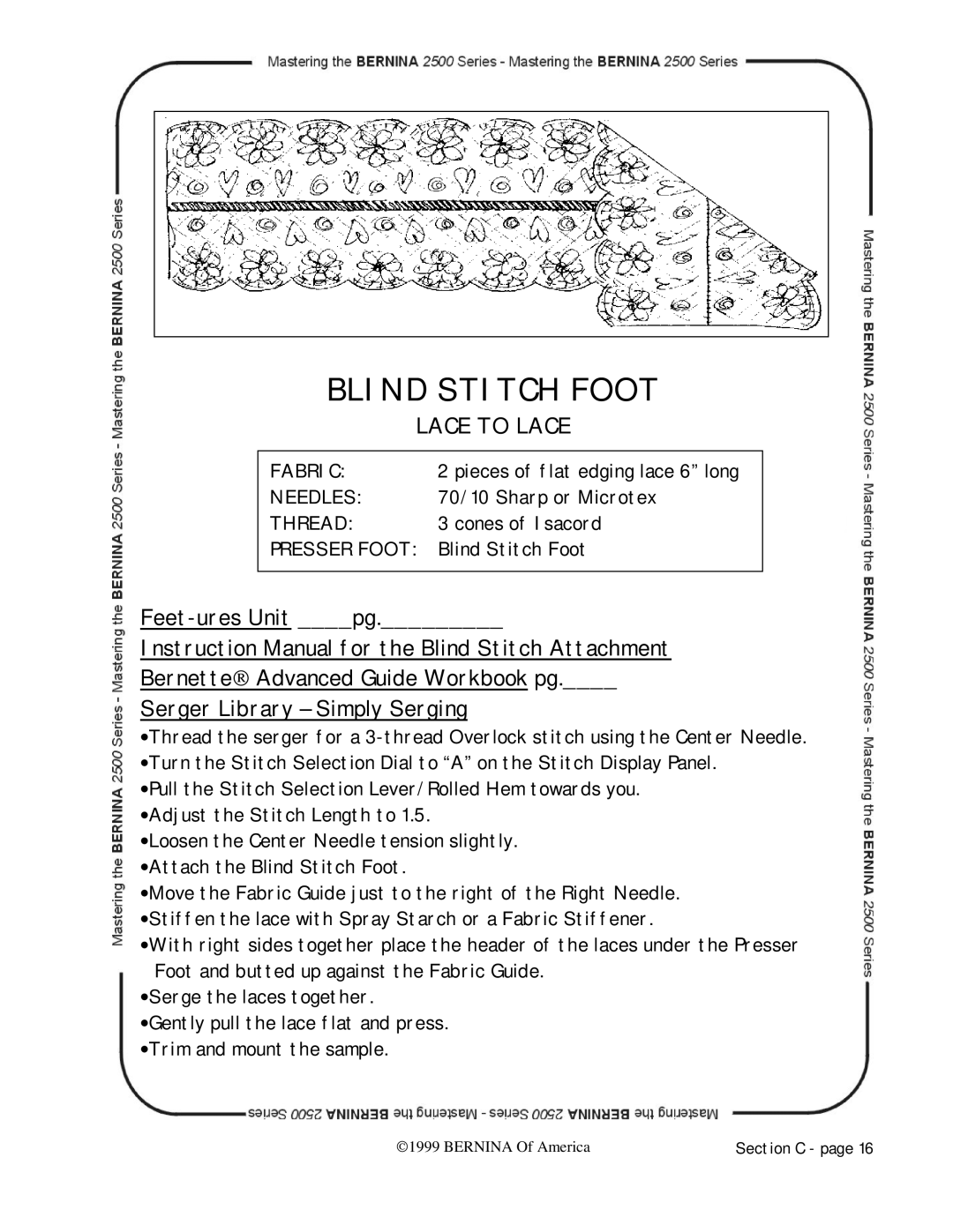 Bernina 2500 manual Lace to Lace 