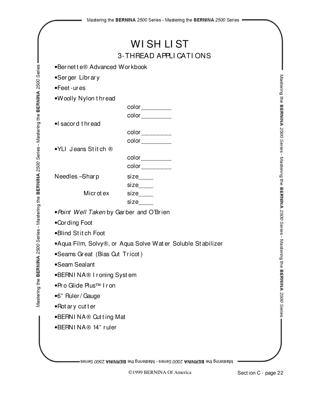 Bernina 2500 manual Thread Applications 