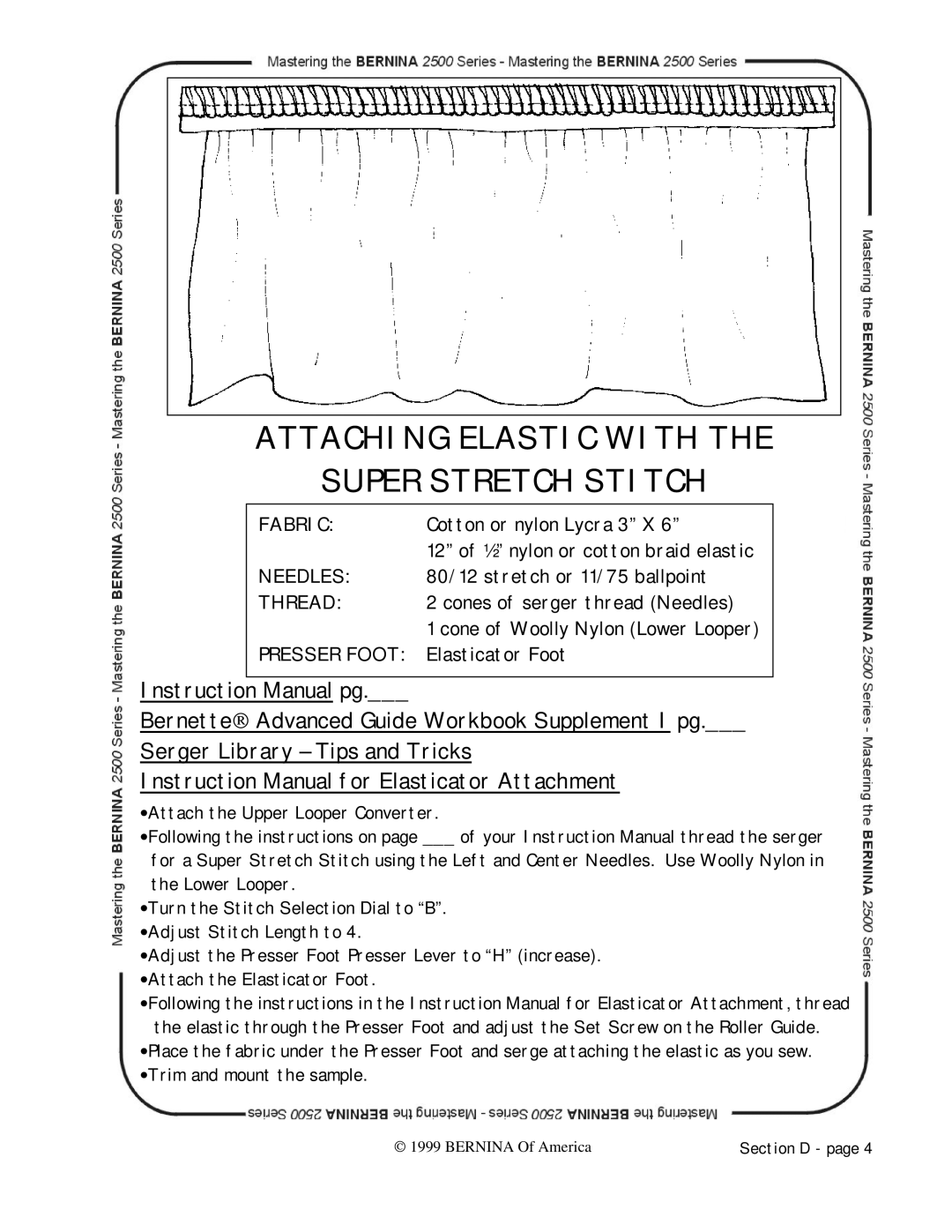 Bernina 2500 manual Attaching Elastic with Super Stretch Stitch 