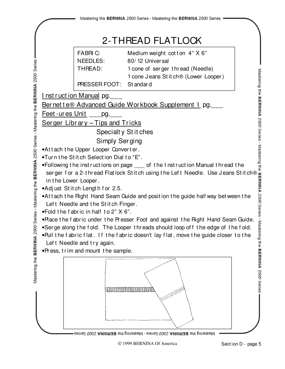 Bernina 2500 manual Medium weight cotton 4 X 