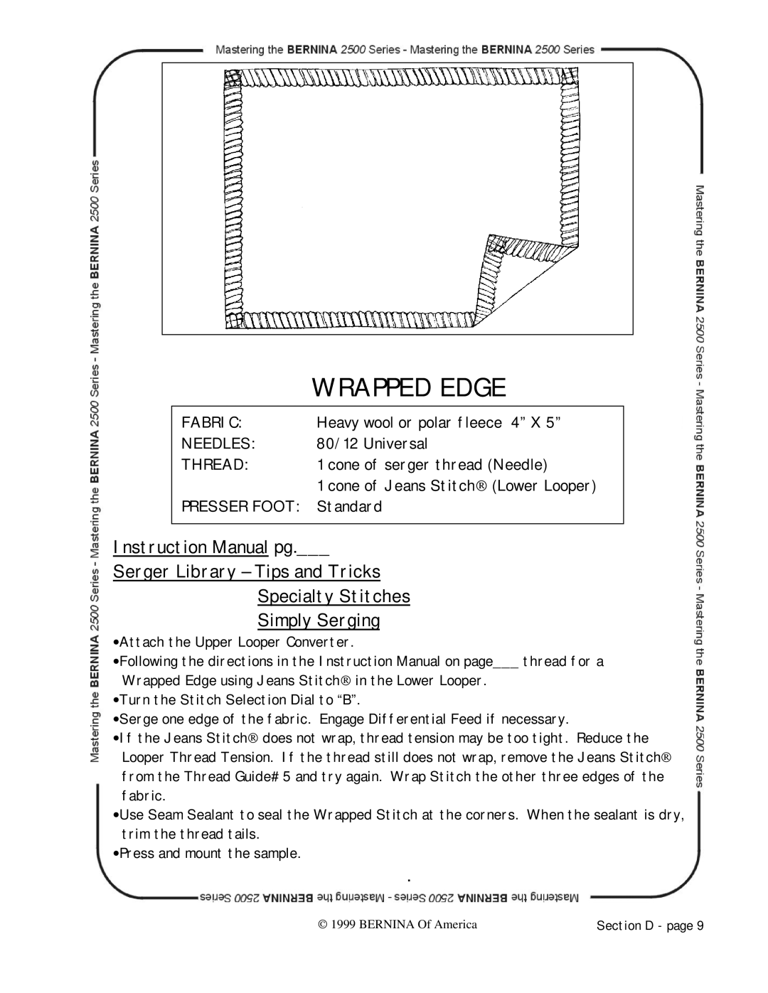 Bernina 2500 manual Wrapped Edge 