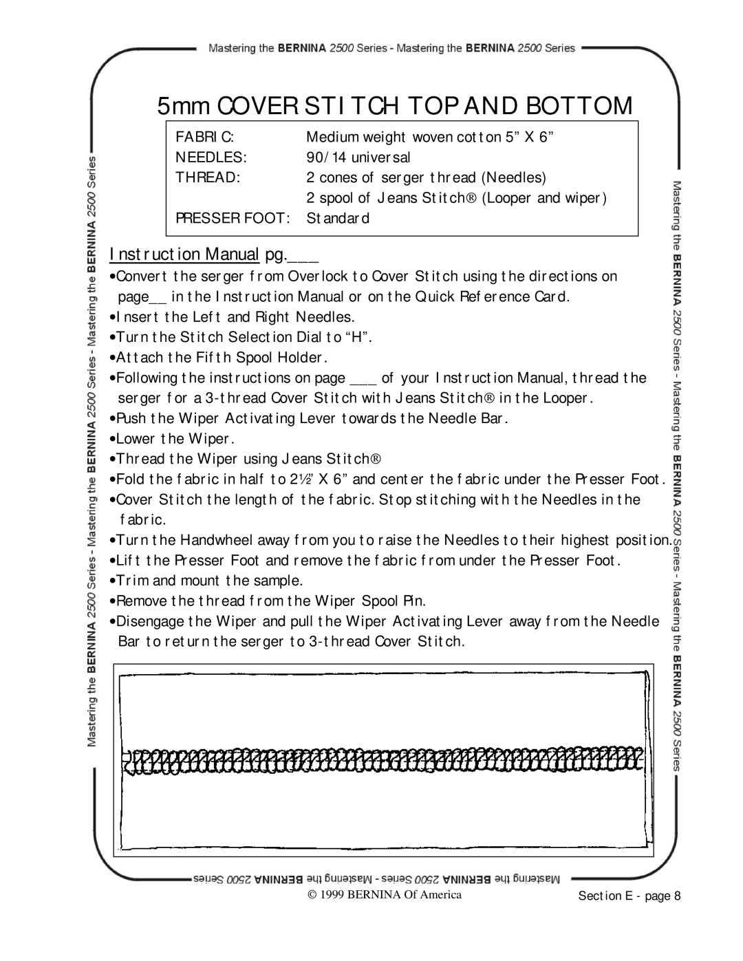 Bernina 2500 manual 5mm Cover Stitch TOP and Bottom 