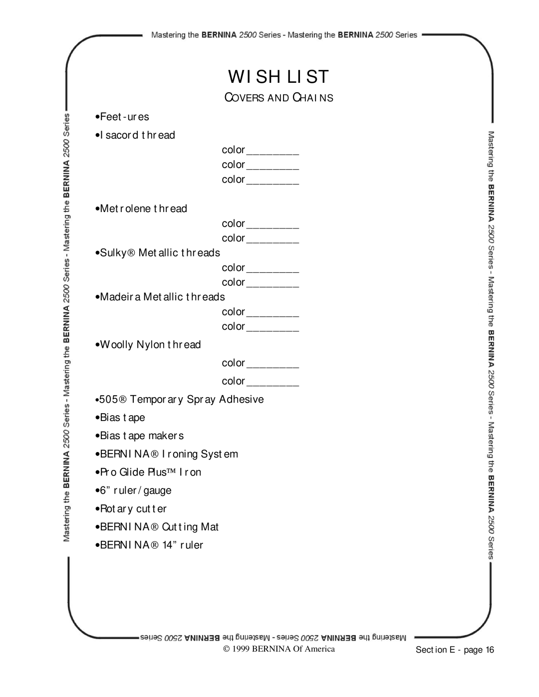 Bernina 2500 manual Covers and Chains 