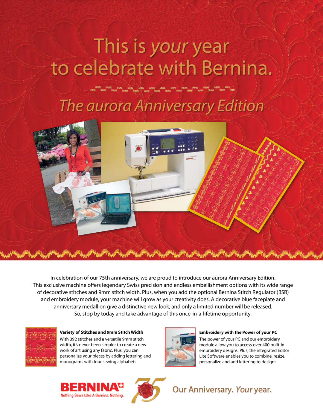 Bernina Embroidery Machine manual Variety of Stitches and 9mm Stitch Width, Embroidery with the Power of your PC 