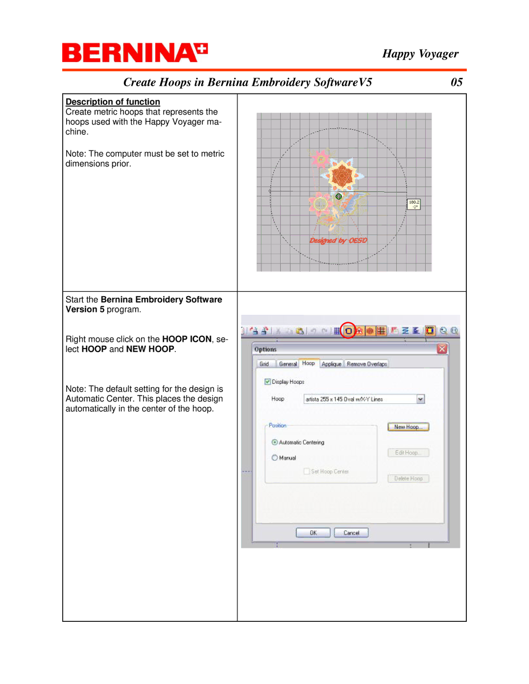 Bernina manual Happy Voyager Create Hoops in Bernina Embroidery SoftwareV5 