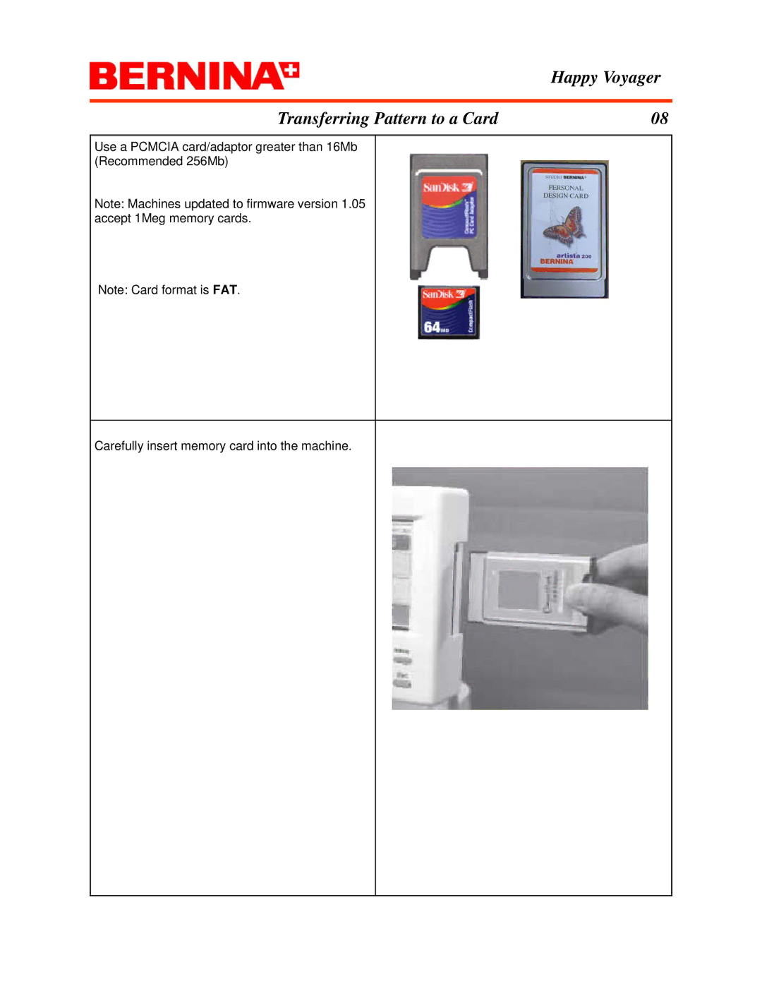 Bernina manual Happy Voyager Transferring Pattern to a Card 