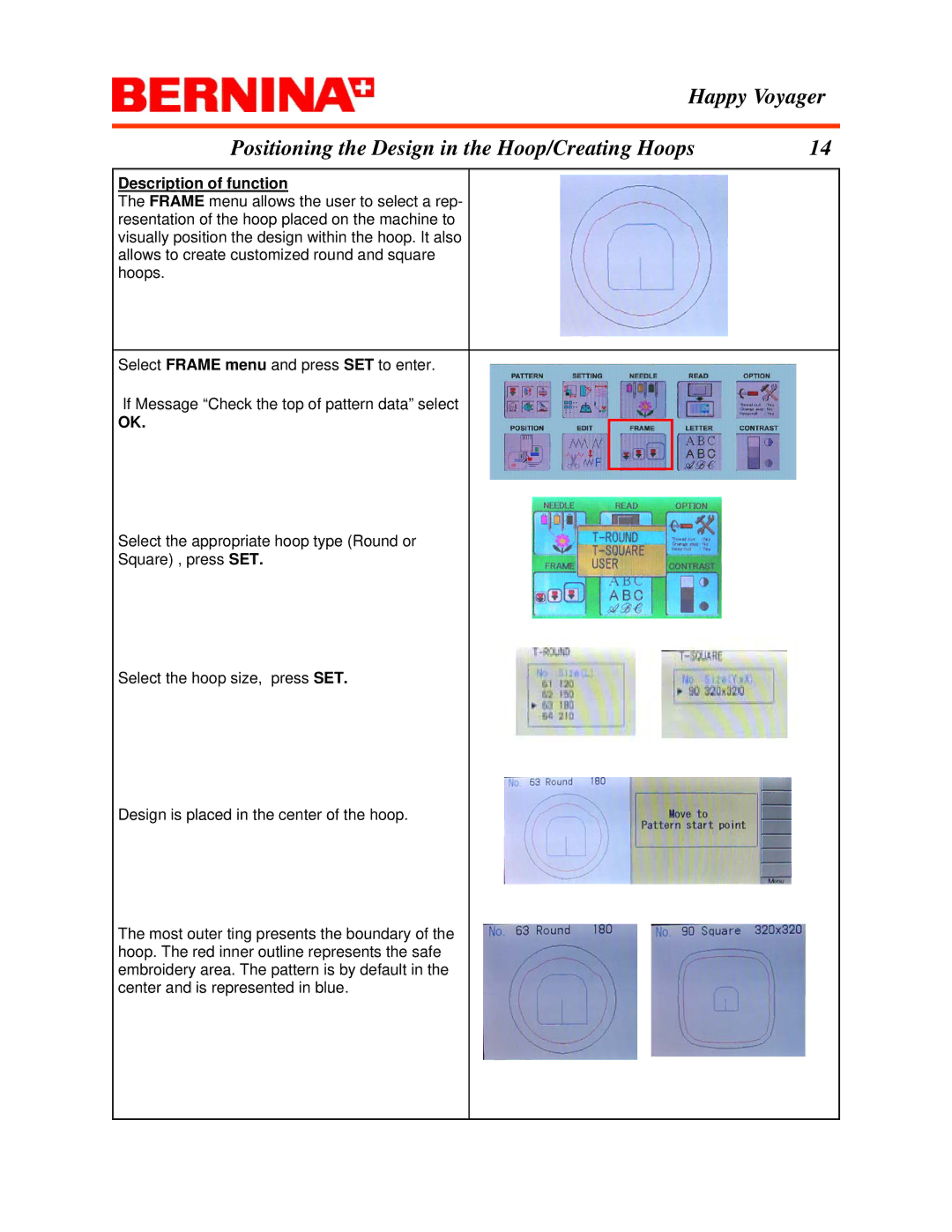 Bernina Happy Voyager manual Description of function 