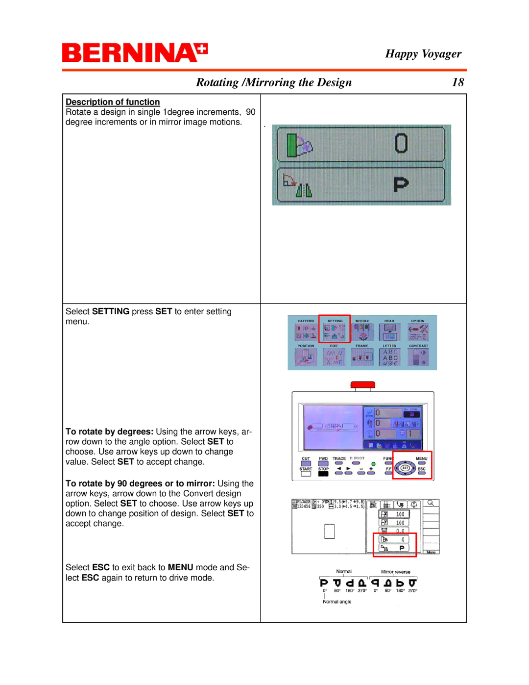 Bernina Happy Voyager manual Rotating /Mirroring the Design 