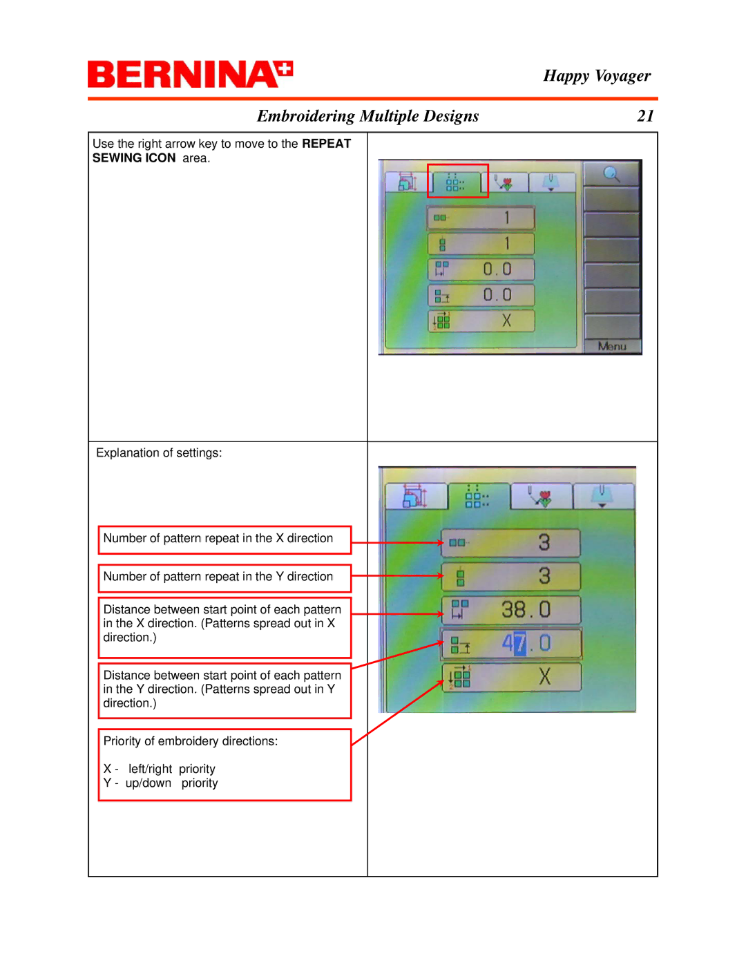 Bernina Happy Voyager manual Sewing Icon area 