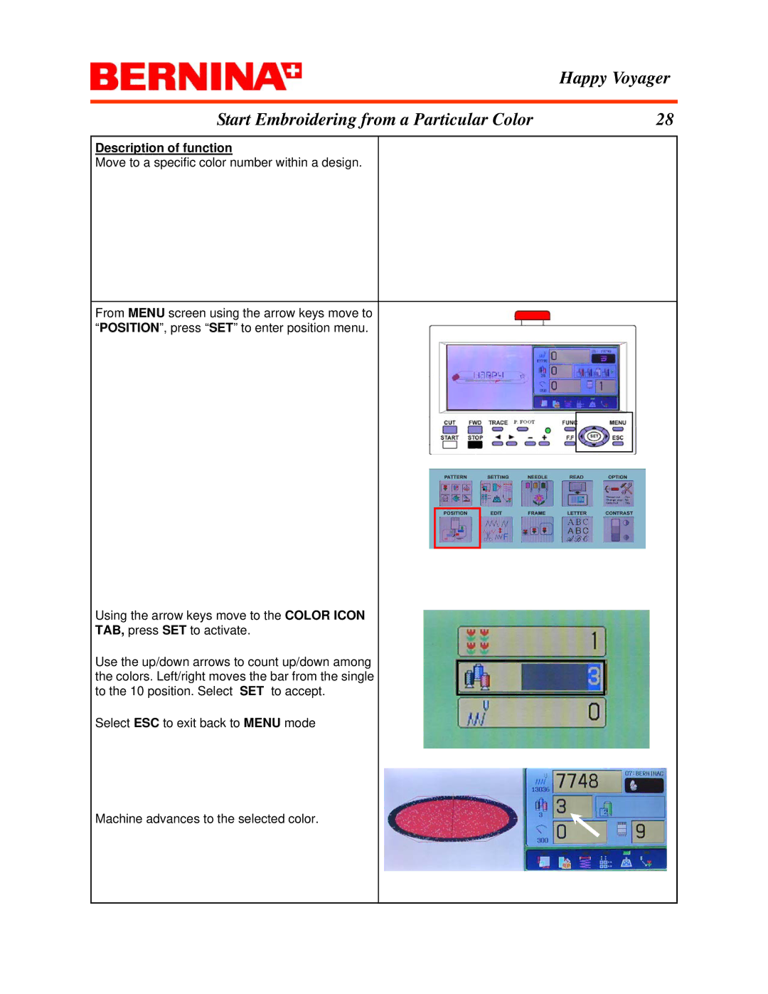 Bernina manual Happy Voyager Start Embroidering from a Particular Color 