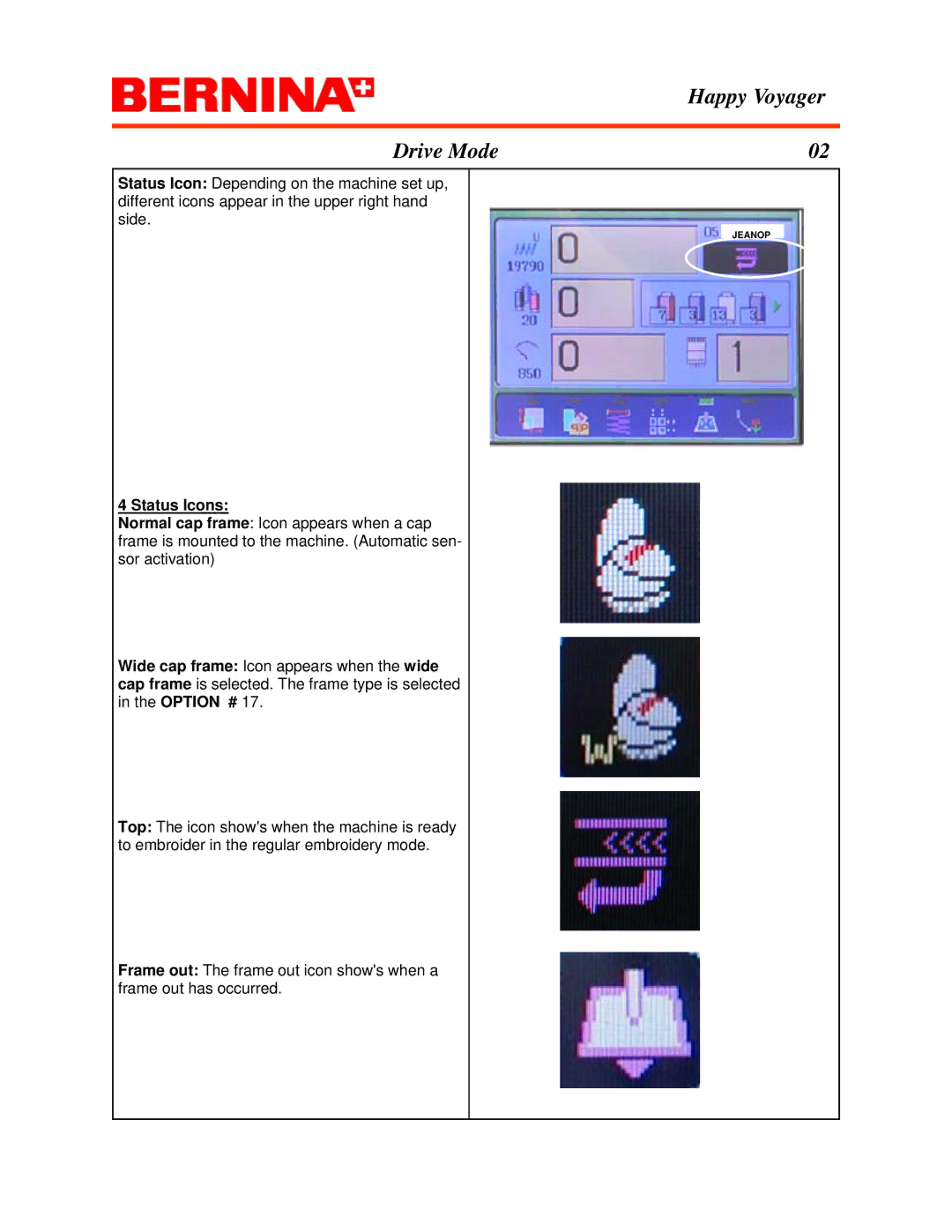 Bernina Happy Voyager manual Status Icons 