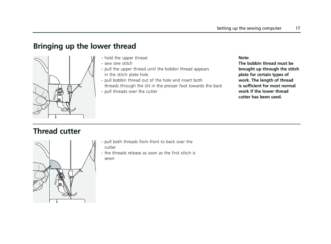 Bernina Sewing Machine manual Bringing up the lower thread, Thread cutter 