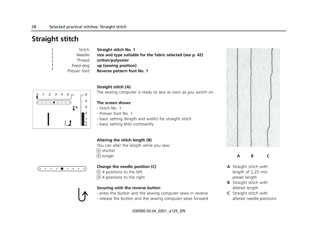 Bernina Sewing Machine manual Straight stitch 