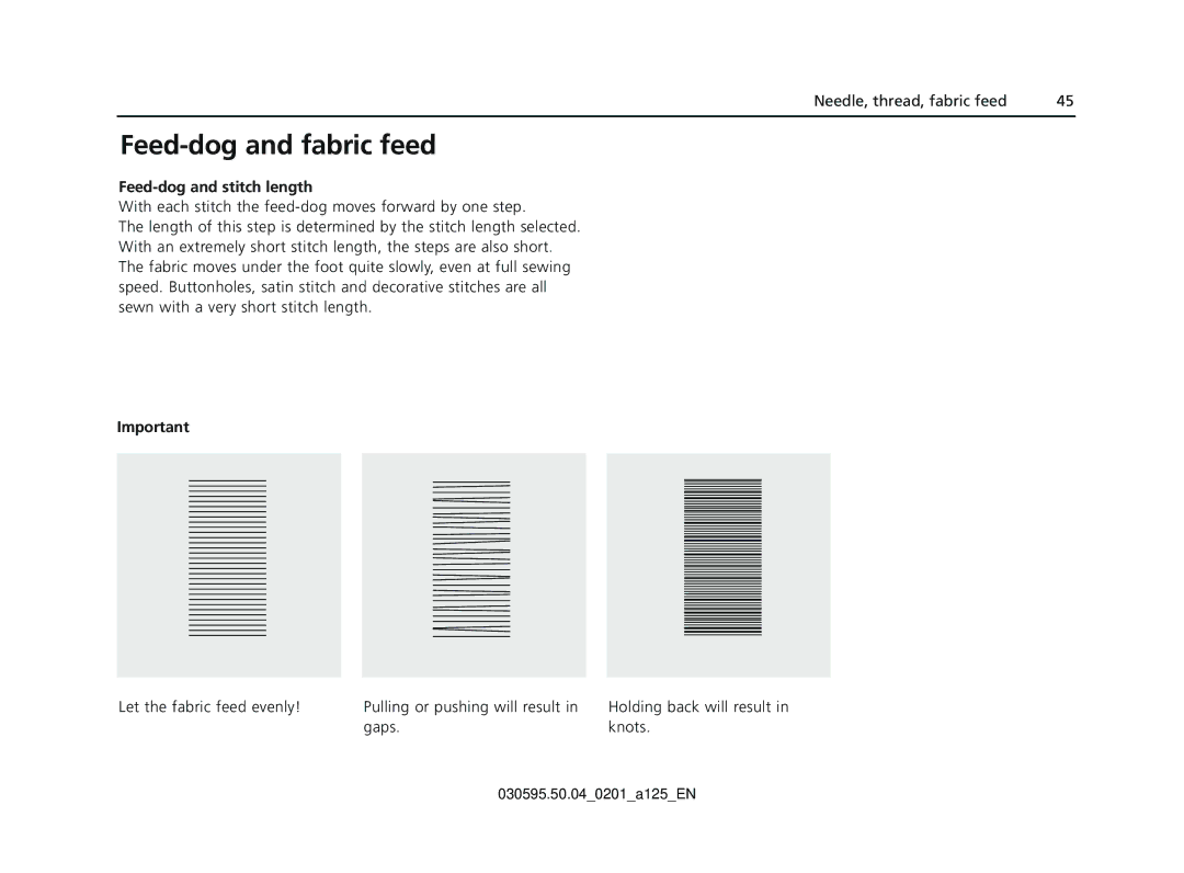 Bernina Sewing Machine manual Feed-dog and fabric feed, Feed-dog and stitch length 