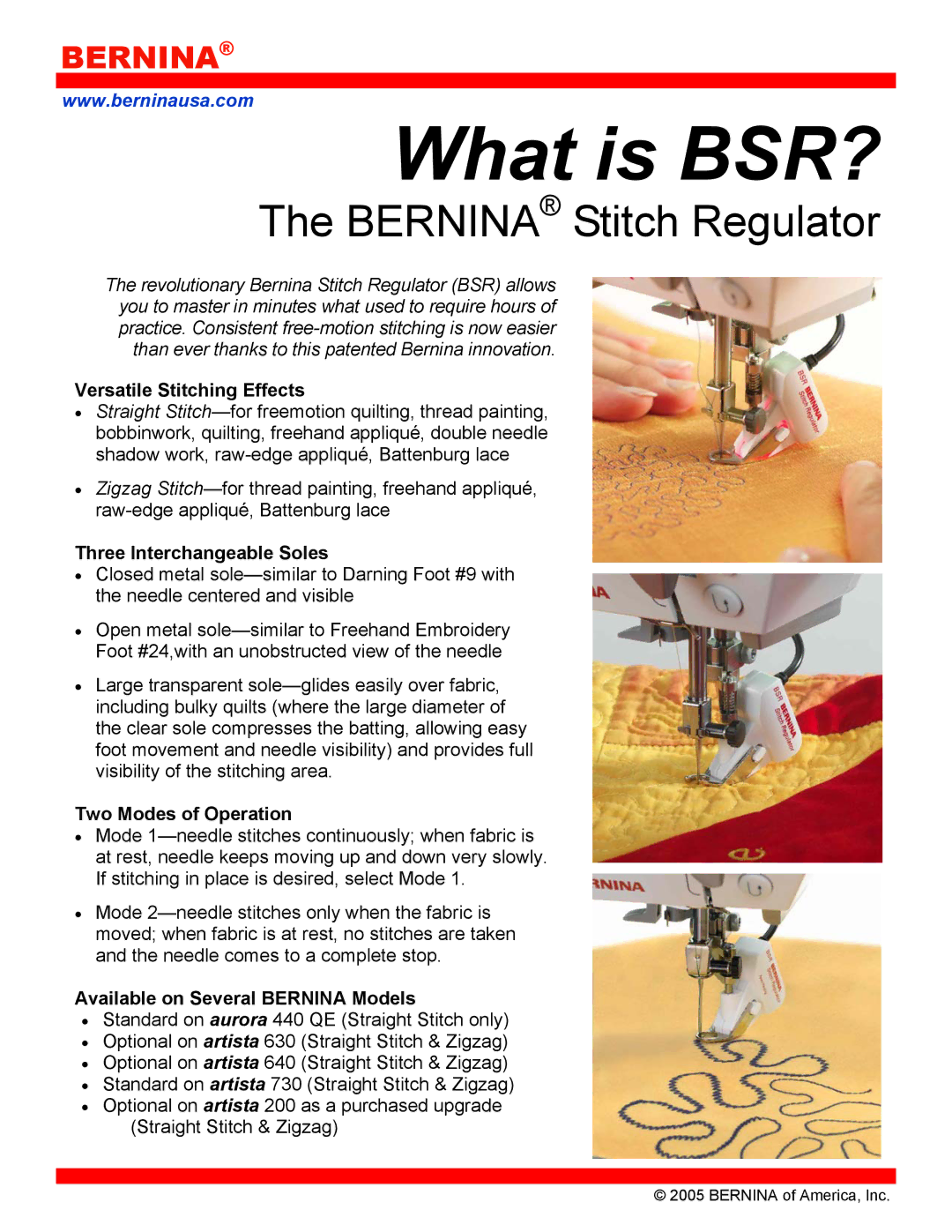 Bernina manual What is BSR?, Bernina Stitch Regulator 