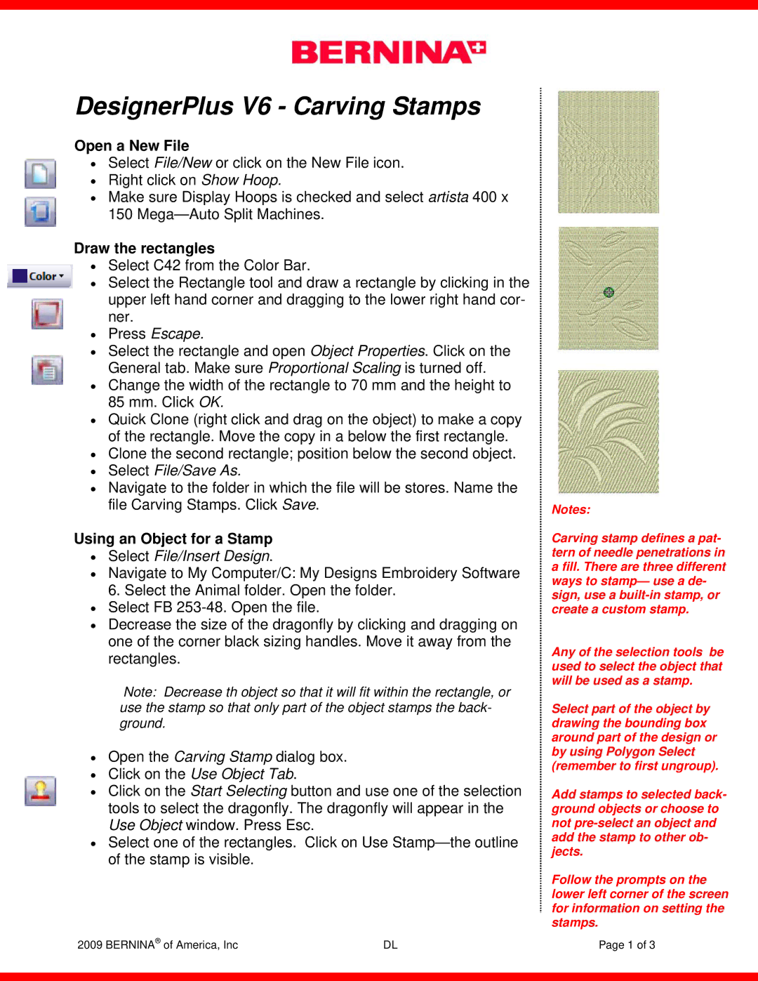 Bernina V6 manual Open a New File, Draw the rectangles, Using an Object for a Stamp 